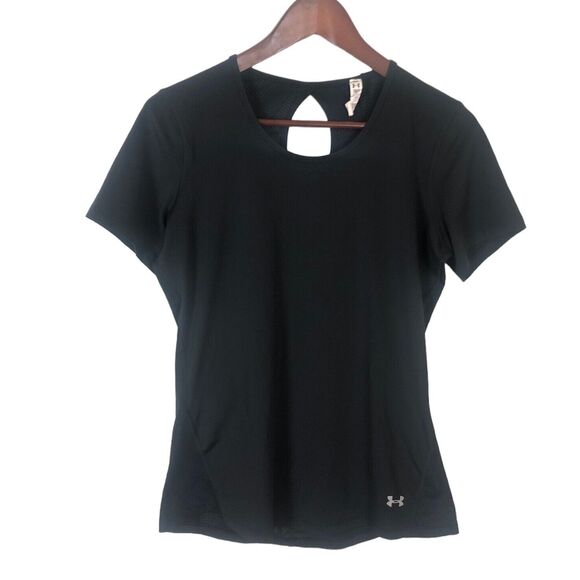 Under Armour Black Fitted Heatgear Short Sleeve Athletic T-Shirt Top Women Small - Picture 1 of 4